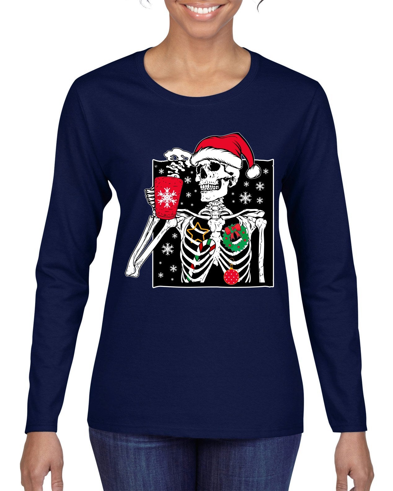 When You're Dead Inside But It's Christmas Christmas Womens Graphic Long Sleeve T-Shirt