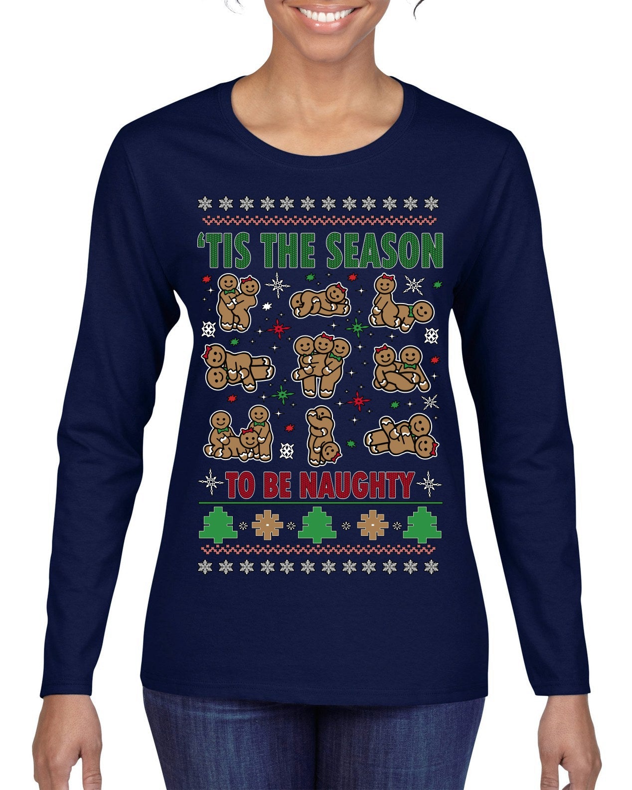 Tis' The Season To Be Naughty Unisex Ugly Christmas Sweater Womens Graphic Long Sleeve T-Shirt