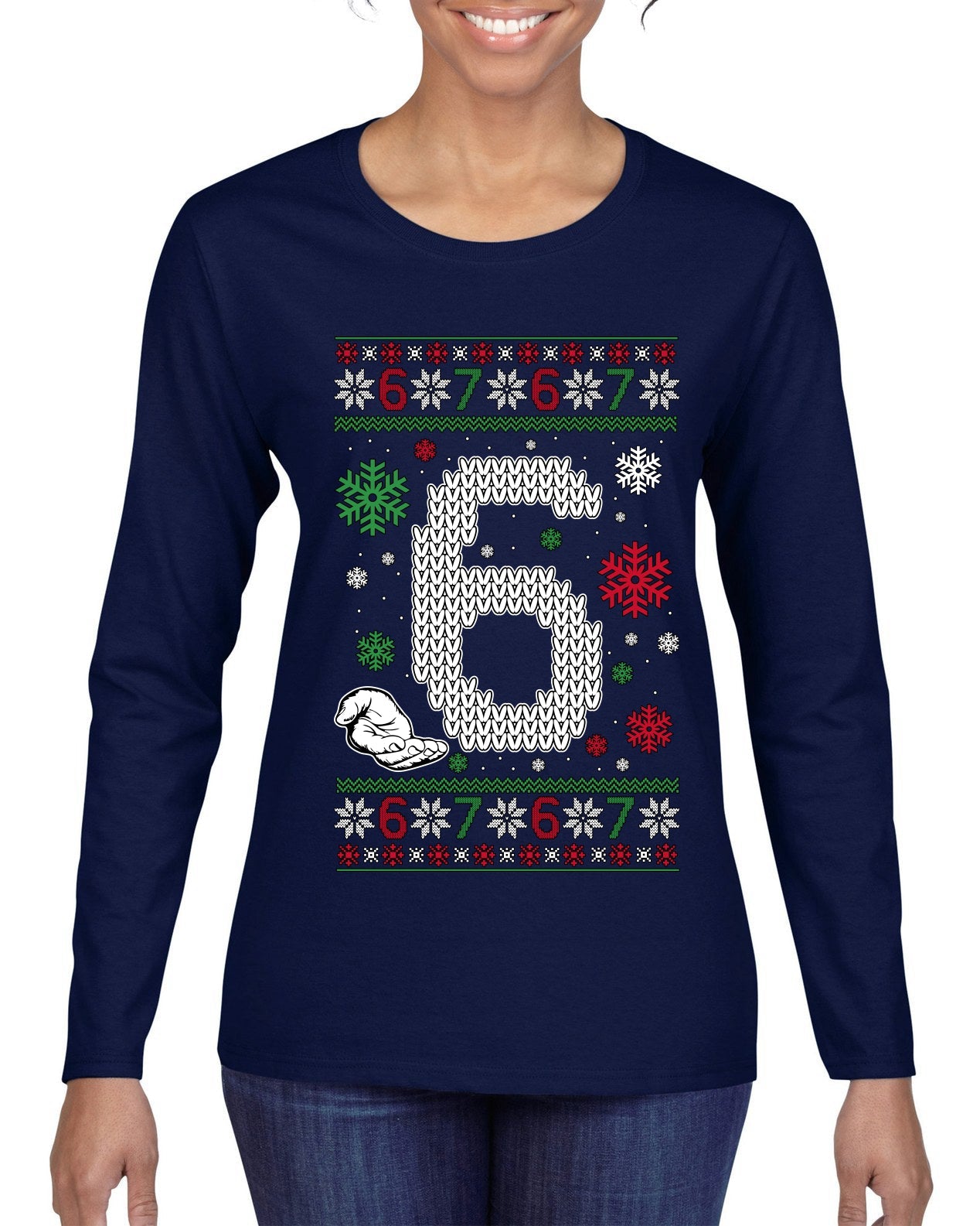 Christmas 6 Meme, Ugly Christmas Sweater Womens Graphic Long Sleeve T-Shirt