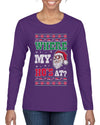 Where my Hos At Santa Funny Ugly Christmas Sweater Womens Graphic Long Sleeve T-Shirt