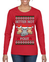 Better Not Pout, Cute Sad Santa Cats | Funny Ugly Christmas Sweater Womens Graphic Long Sleeve T-Shirt