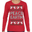 Peace On Earth Funny Xmas Cute Pink Angel Cross Ugly Christmas Sweater Womens Graphic Long Sleeve T-Shirt