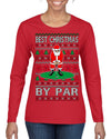 Best Christmas By Par Funny Santa Golfing Pun Sports Golf Ugly Christmas Sweater Womens Graphic Long Sleeve T-Shirt