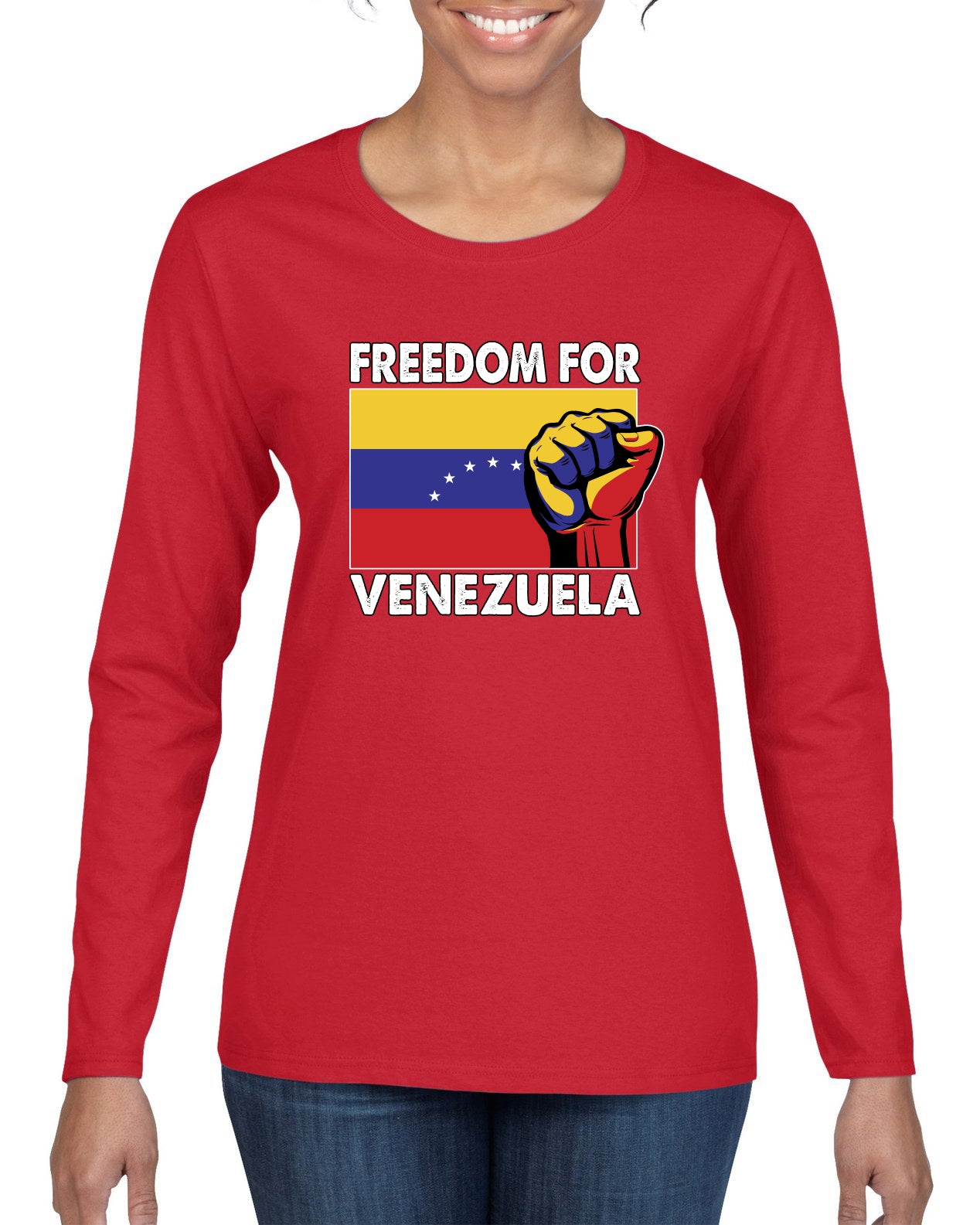 Freedom For Venezuelan Raised Fist Sweater, Womens Graphic Long Sleeve T-Shirt