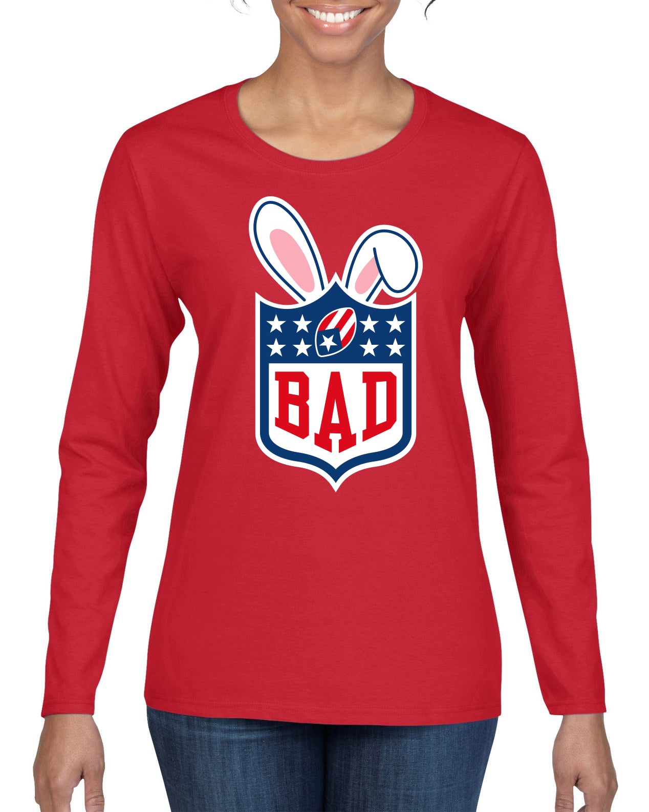 Bunny Bowl Football BAD Parody Sweater, Womens Graphic Long Sleeve T-Shirt