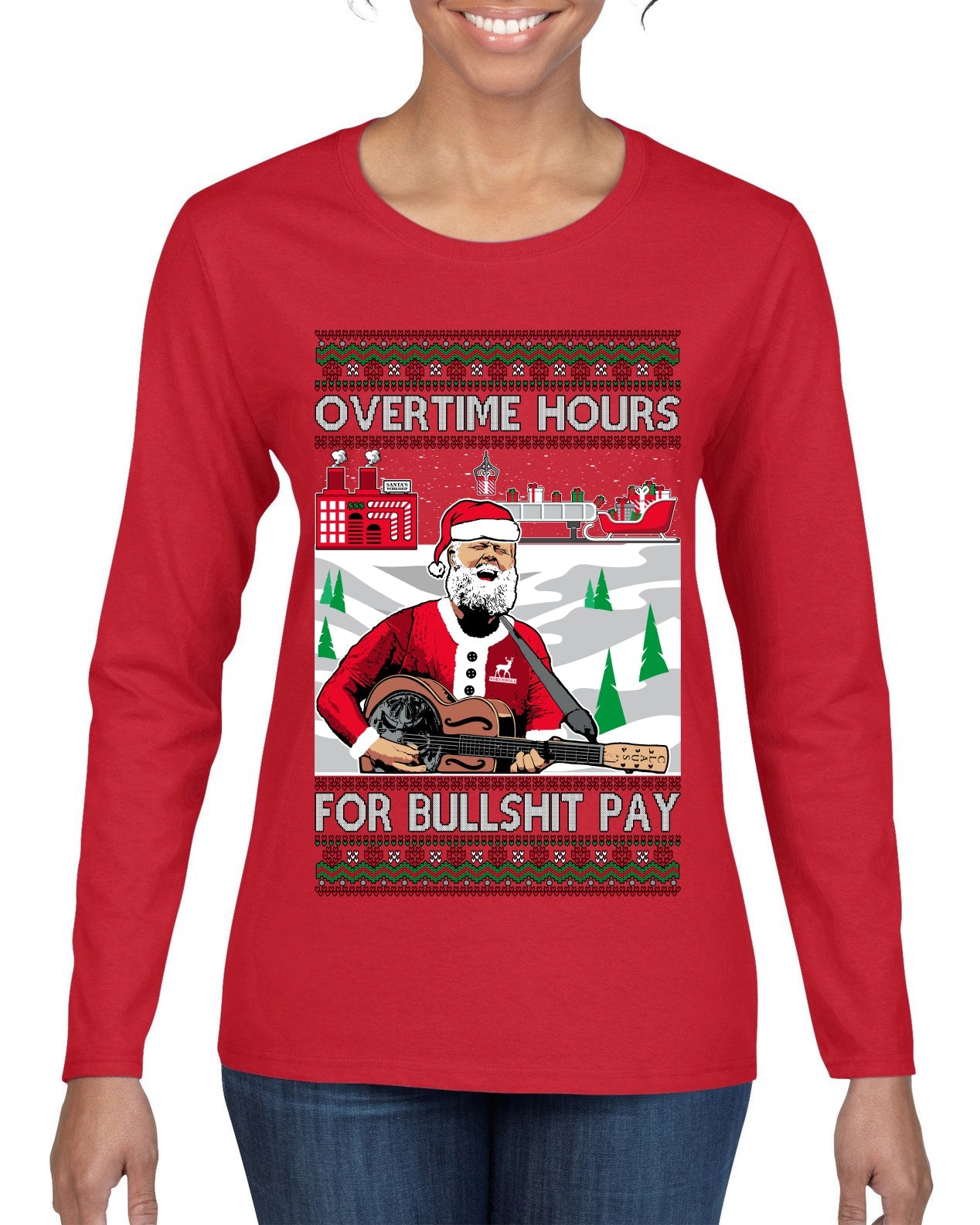 Overtime Hours Rich Men North of Richmond Ugly Christmas Sweater Womens Graphic Long Sleeve T-Shirt