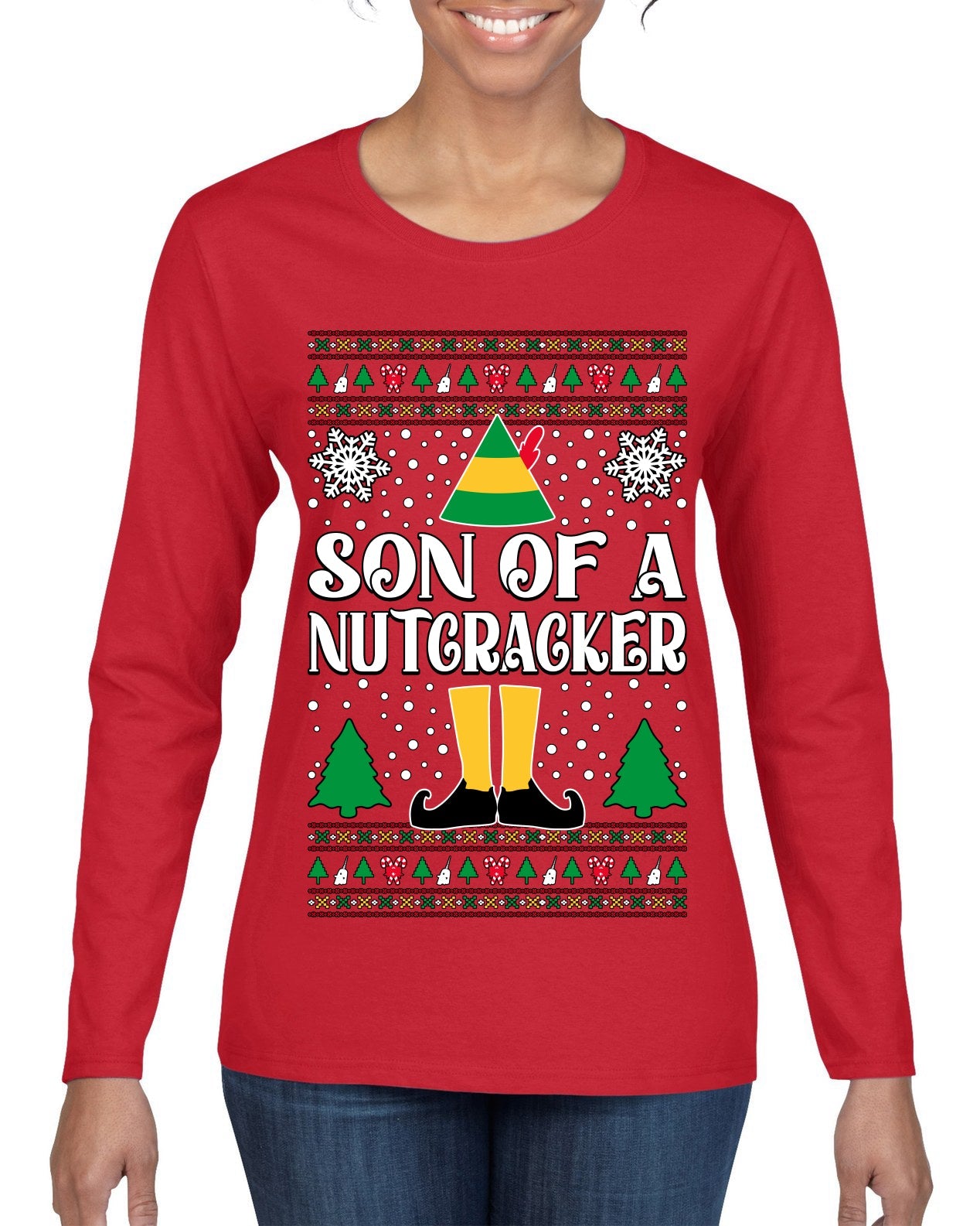 Son Of A Nutcracker Christmas Movie Quote  Ugly Christmas Sweater Womens Graphic Long Sleeve T-Shirt