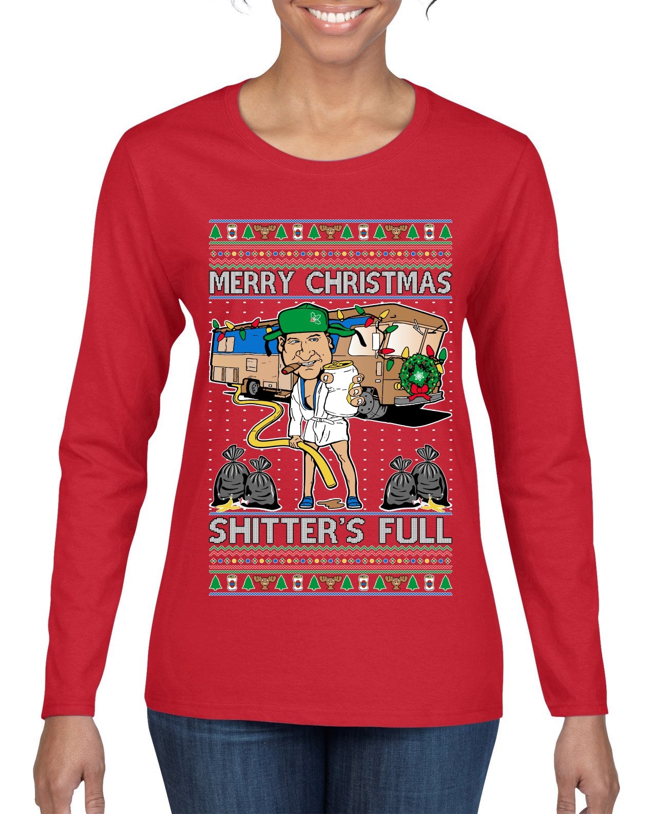 Merry Christmas Shitter's Full Ugly Christmas Sweater Womens Graphic Long Sleeve T-Shirt