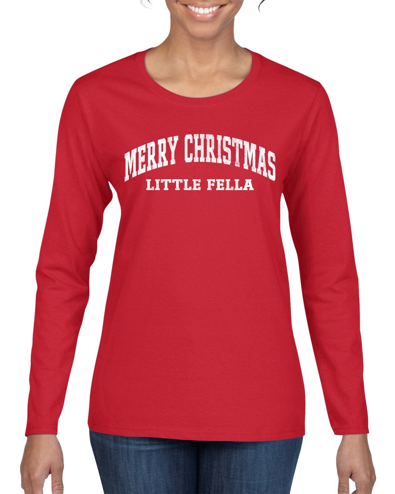 Vintage Movie Quote Merry Christmas Little Fella Christmas Womens Graphic Long Sleeve T-Shirt