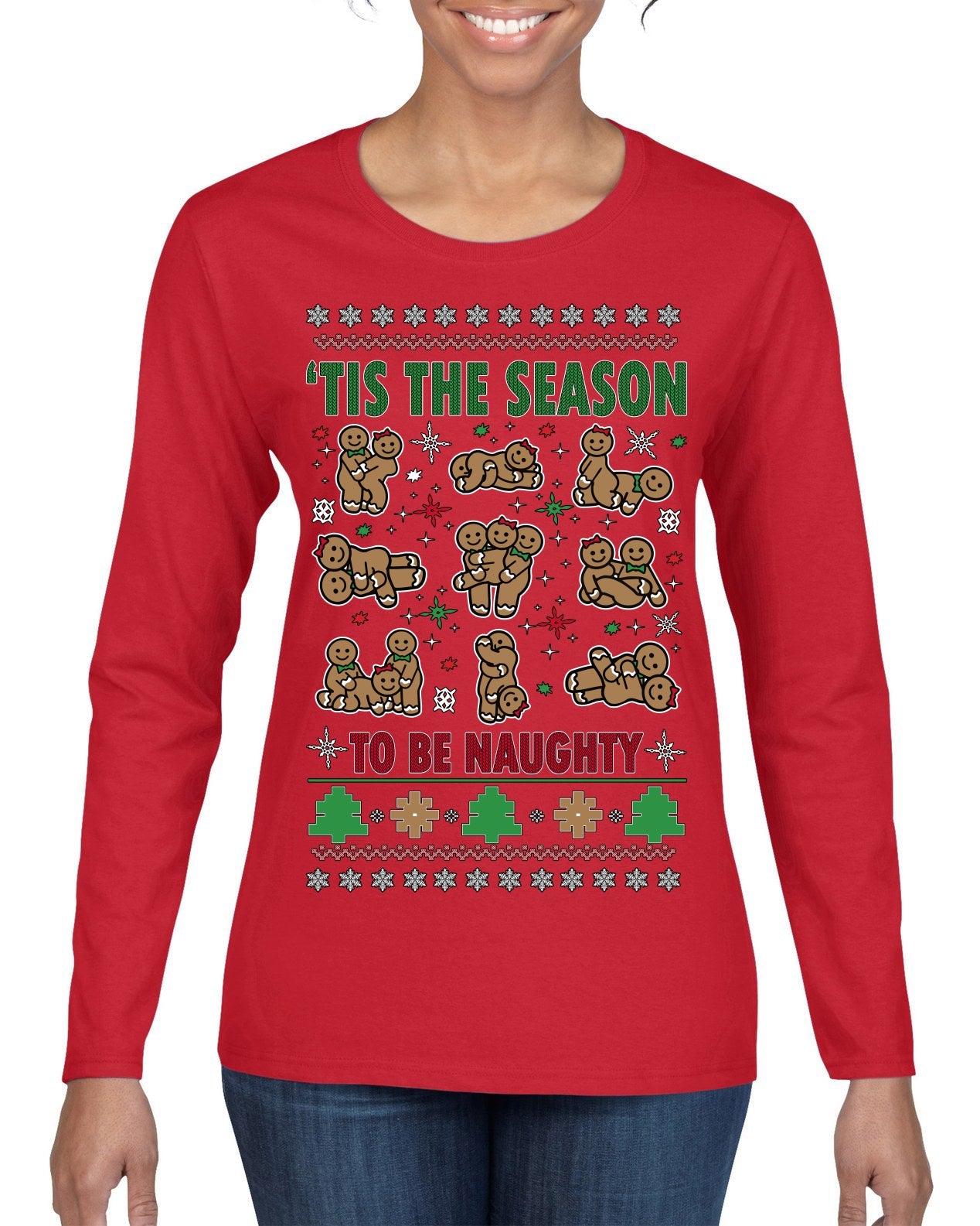 Tis' The Season To Be Naughty Unisex Ugly Christmas Sweater Womens Graphic Long Sleeve T-Shirt