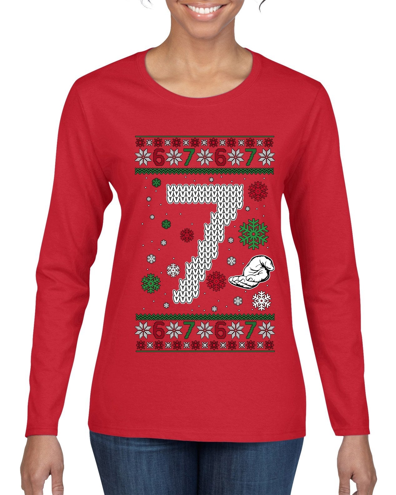 Christmas 7 Meme, Ugly Christmas Sweater Womens Graphic Long Sleeve T-Shirt