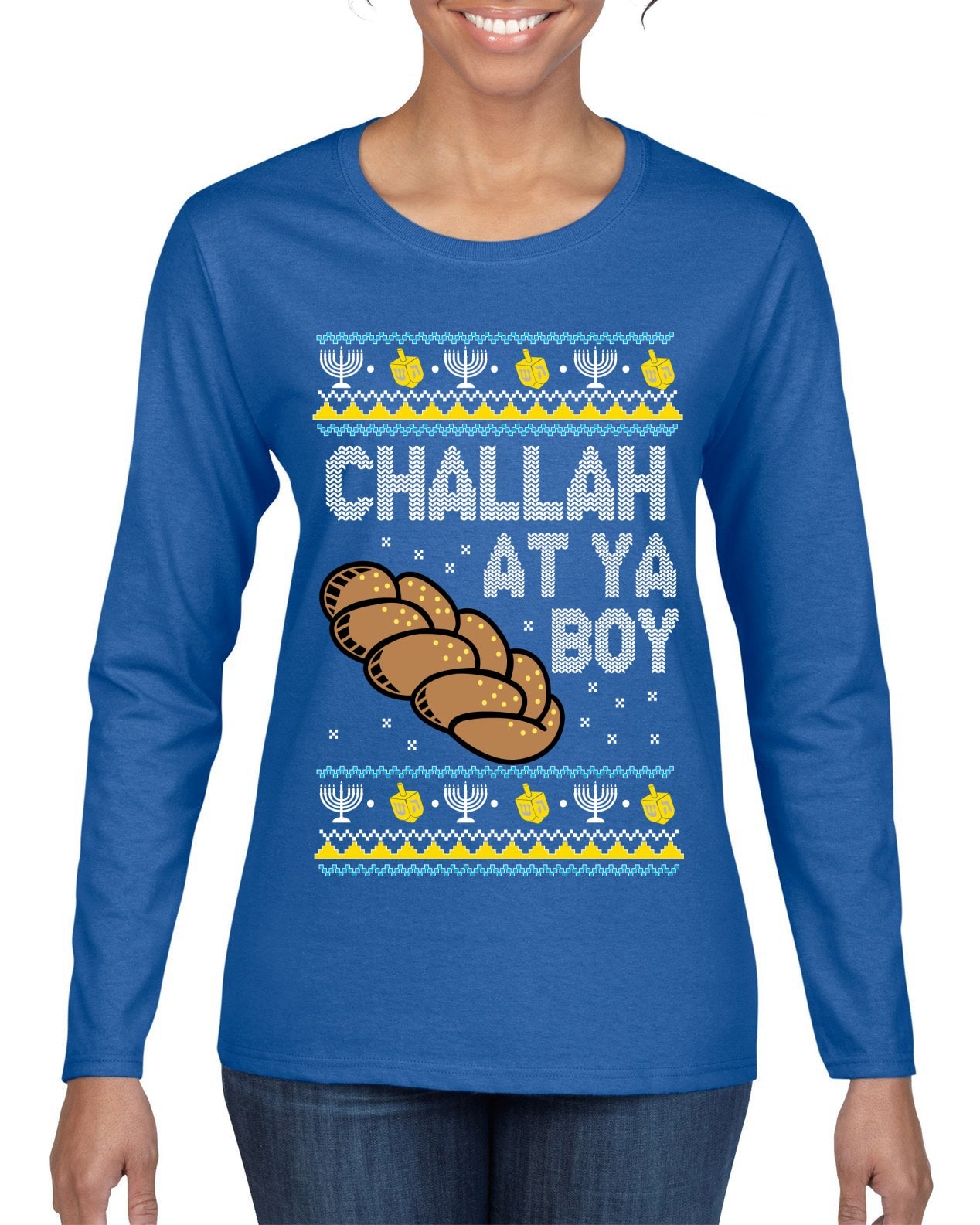 Challah At Ya Boy Ugly Christmas Sweater Womens Graphic Long Sleeve T-Shirt