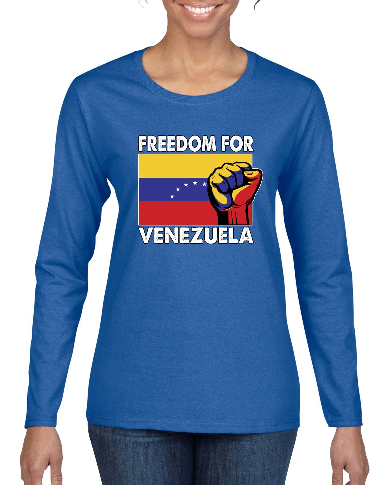 Freedom For Venezuelan Raised Fist Sweater, Womens Graphic Long Sleeve T-Shirt