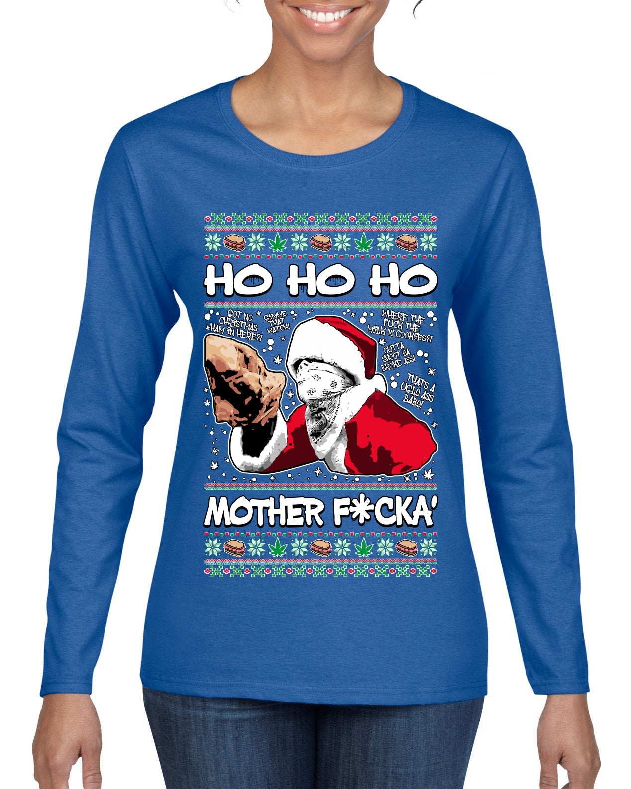 Friday Hood Santa  Ugly Christmas Sweater Womens Graphic Long Sleeve T-Shirt