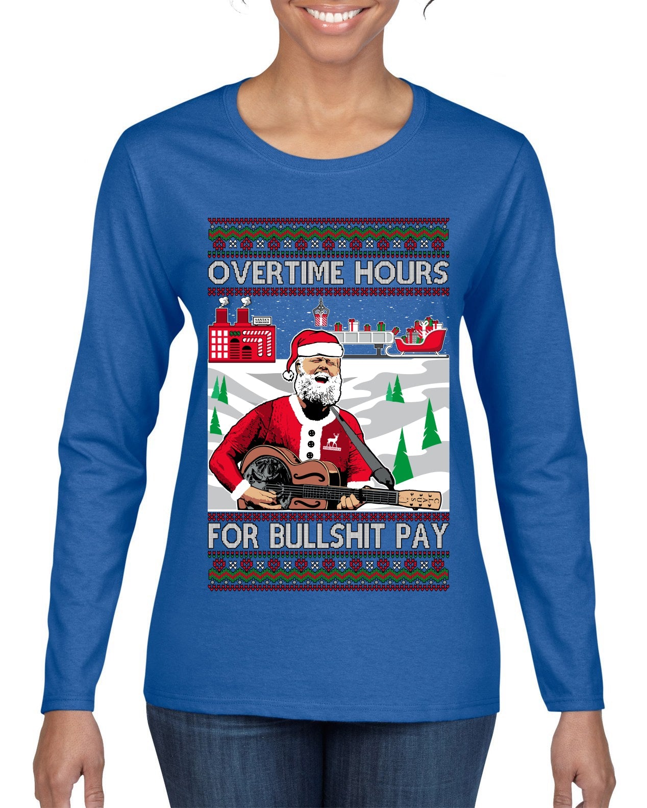 Overtime Hours Rich Men North of Richmond Ugly Christmas Sweater Womens Graphic Long Sleeve T-Shirt
