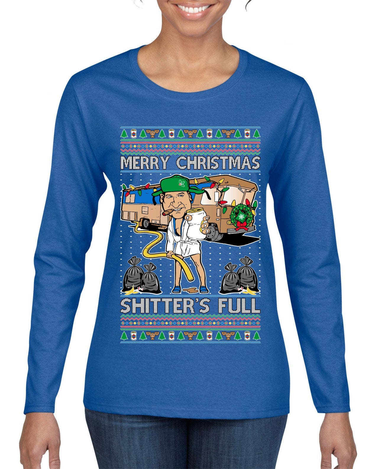 Merry Christmas Shitter's Full Ugly Christmas Sweater Womens Graphic Long Sleeve T-Shirt