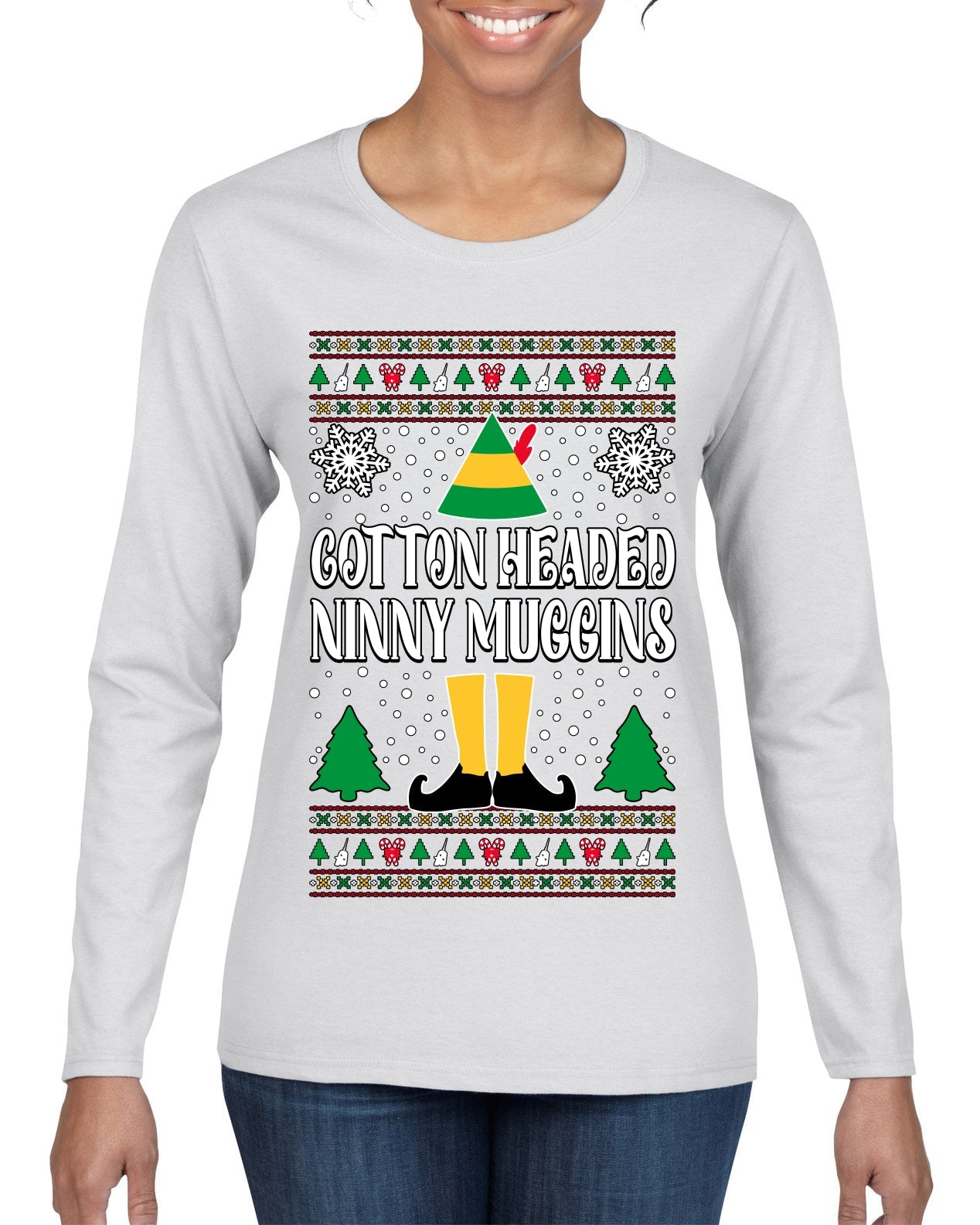 Cotton Headed Muggins Christmas Movie Quote  Ugly Christmas Sweater Womens Graphic Long Sleeve T-Shirt