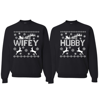 Wifey Hubby Ugly Christmas Christmas Matching Couples Crewneck Sweater