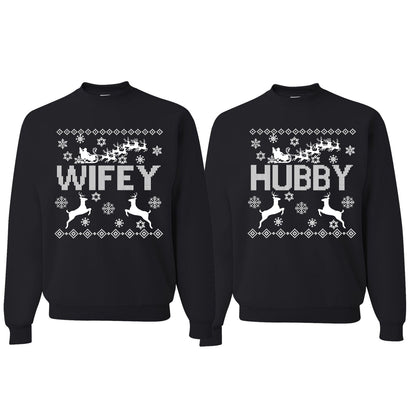 Wifey Hubby Ugly Christmas Christmas Matching Couples Crewneck Sweater