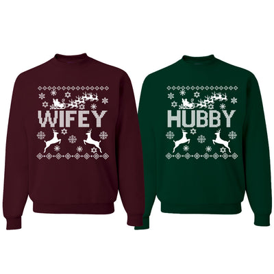 Wifey Hubby Ugly Christmas Christmas Matching Couples Crewneck Sweater