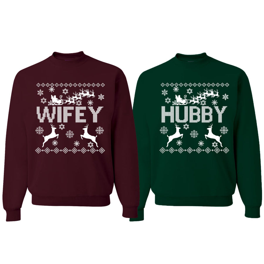 Wifey Hubby Ugly Christmas Christmas Matching Couples Crewneck Sweater