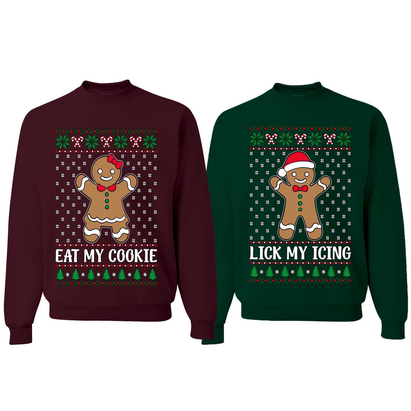 Eat My Cookie Lick My Icing Naughty Gingerbread Ugly Christmas Matching Couples Crewneck Sweater