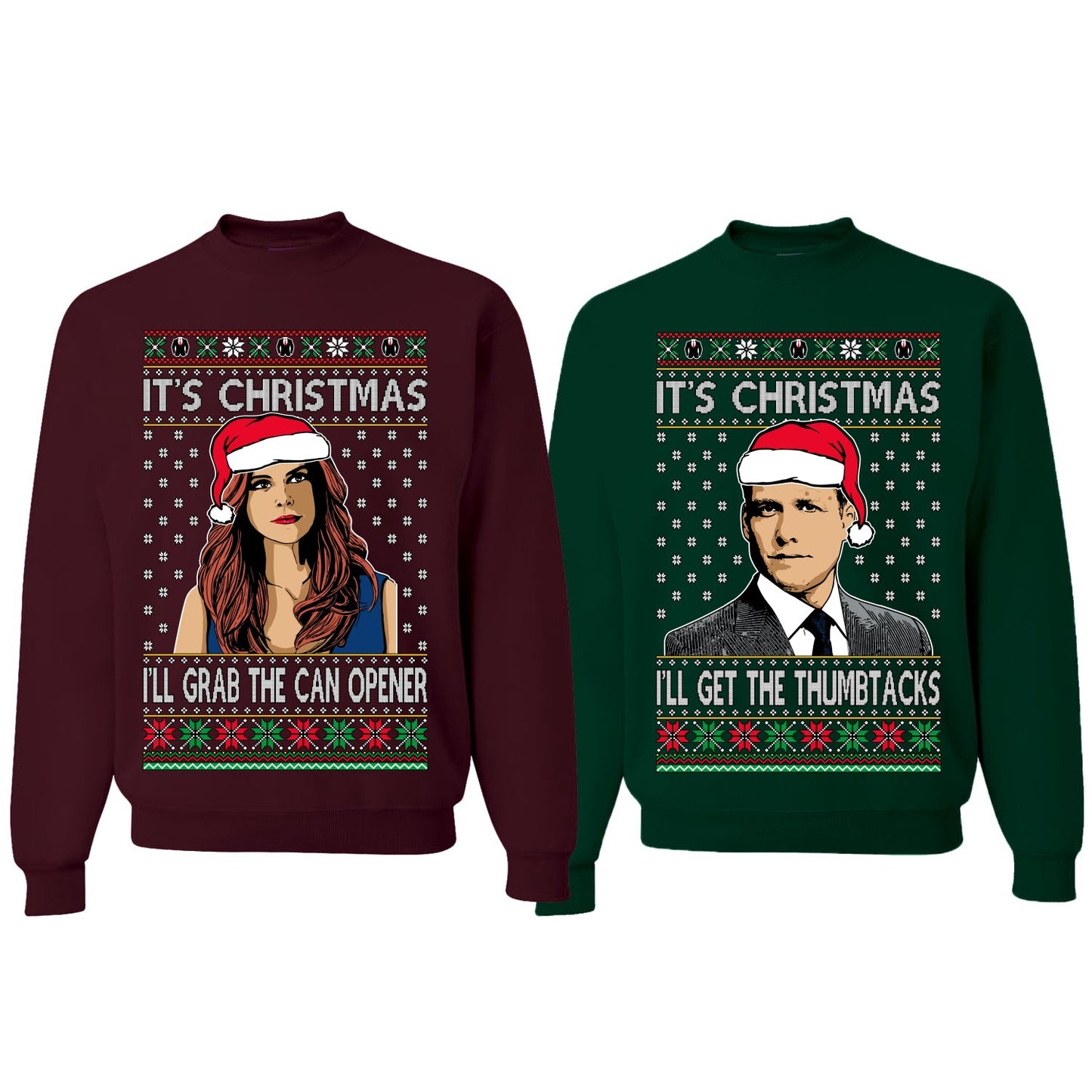 Harvey Donna I'll Get The Can Opener Thumbtacks TV Show Parody Ugly Christmas Matching Couples Crewneck Sweater