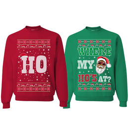 Where My Ho's At? Ho Ugly Christmas Matching Couples Crewneck Sweater