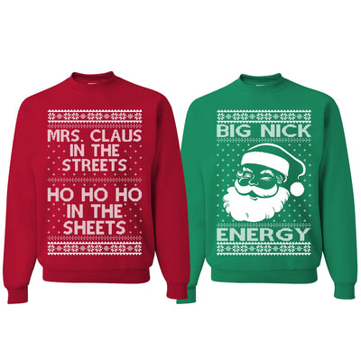 Big Nick Energy Ho Ho Ho In The Sheets Ugly Christmas Matching Couples Crewneck Sweater