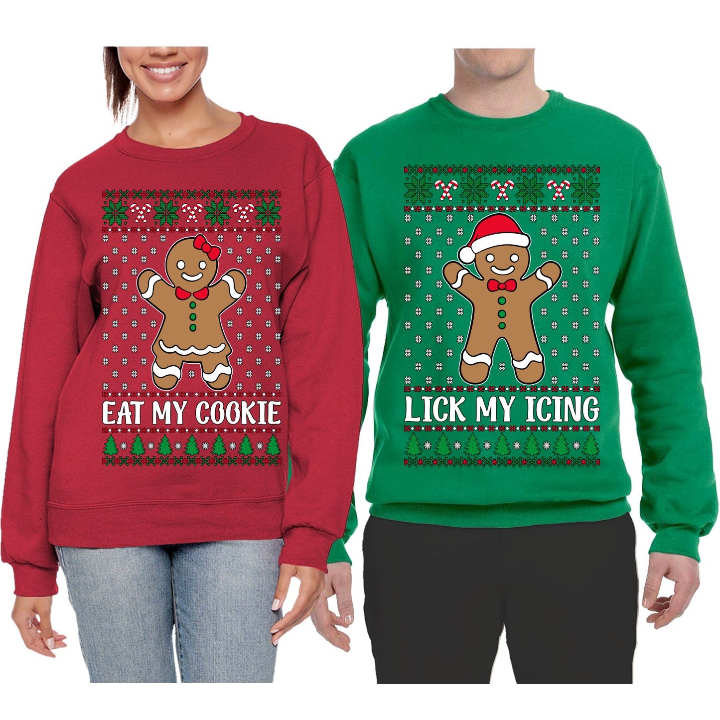 Eat My Cookie Lick My Icing Naughty Gingerbread Ugly Christmas Matching Couples Crewneck Sweater