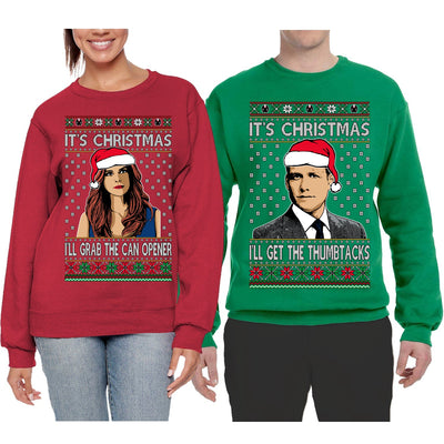 Harvey Donna I'll Get The Can Opener Thumbtacks TV Show Parody Ugly Christmas Matching Couples Crewneck Sweater