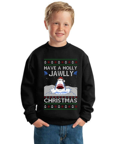 Have a Holly Jawlly Christmas, Cute Shark Ugly Christmas Sweater For Kids | Unisex Boys Girls Crewneck Graphic Sweatshirt