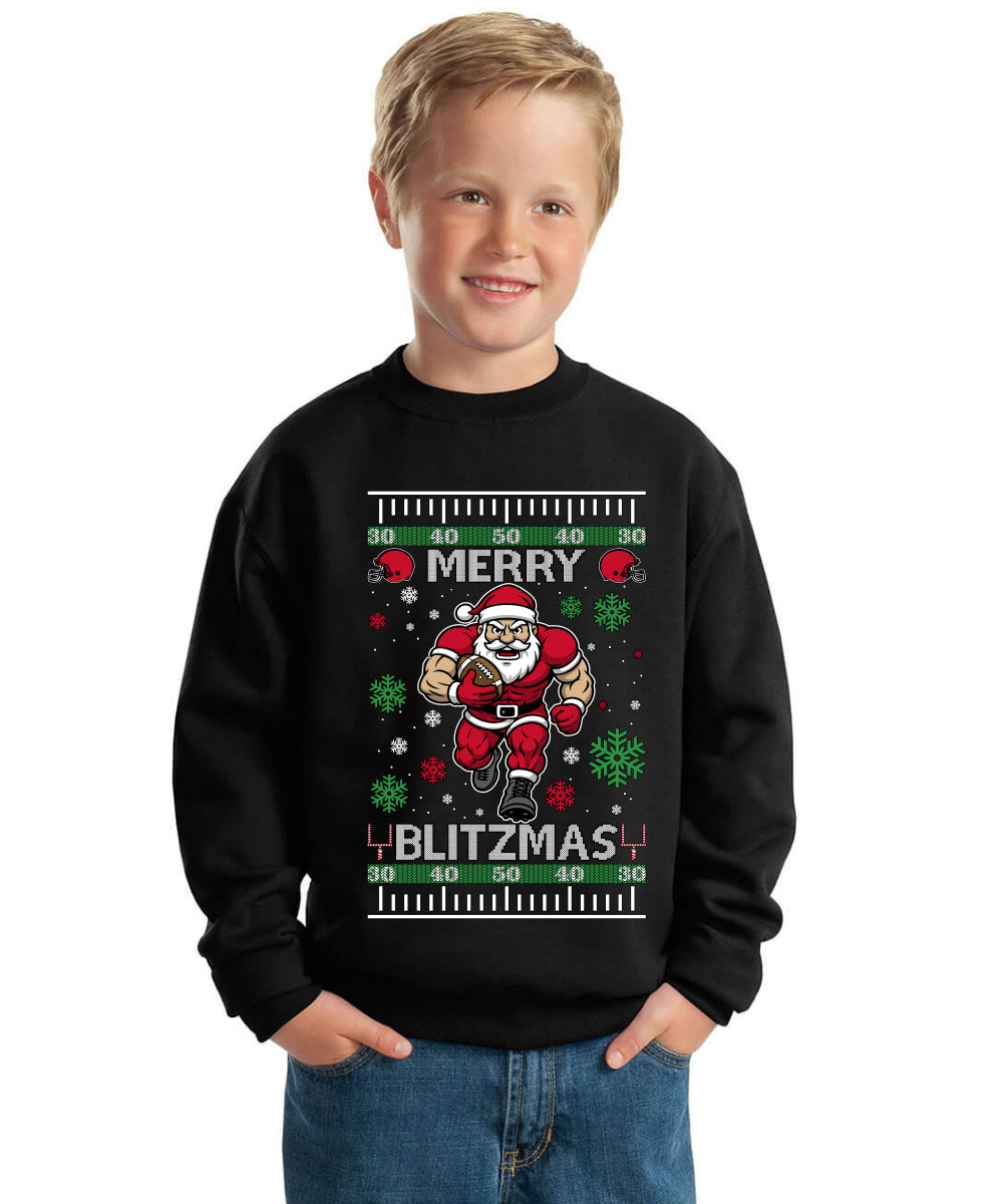 Merry Blitzmas, Football Christmas Sweater Design Ugly Christmas Sweater For Kids | Unisex Boys Girls Crewneck Graphic Sweatshirt