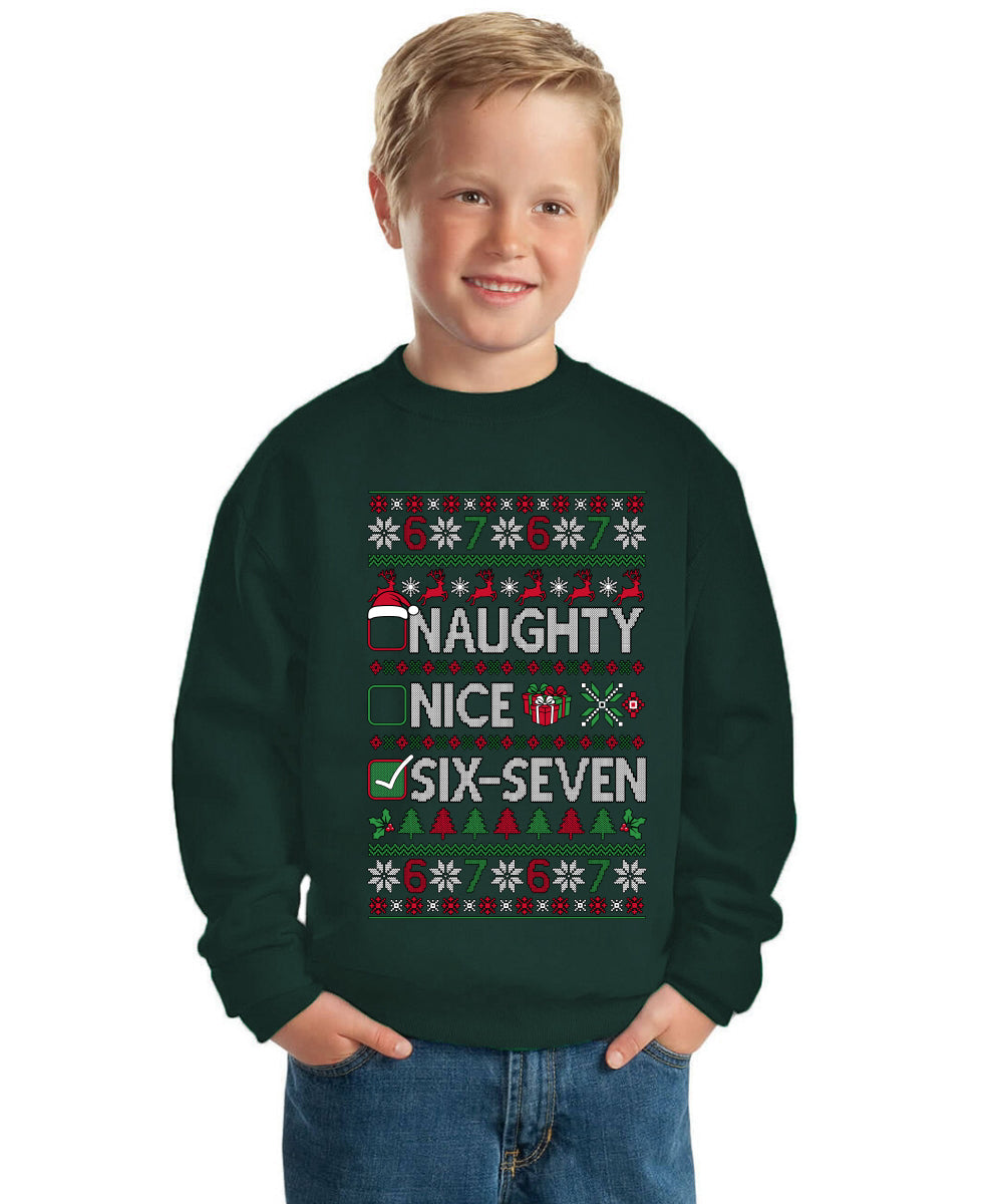 Naughty Nice 6 7 Checklist Ugly Christmas Sweater For Kids | Unisex Boys Girls Crewneck Graphic Sweatshirt