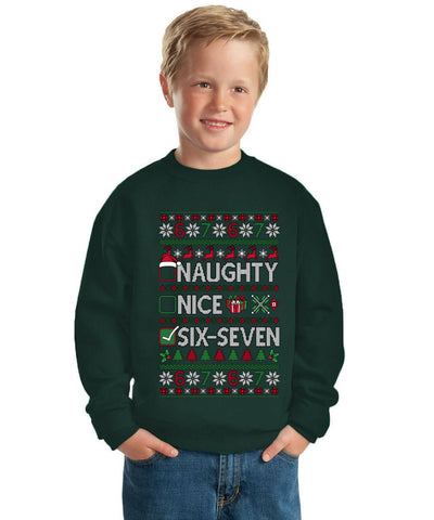 Naughty Nice 6 7 Checklist Ugly Christmas Sweater For Kids | Unisex Boys Girls Crewneck Graphic Sweatshirt