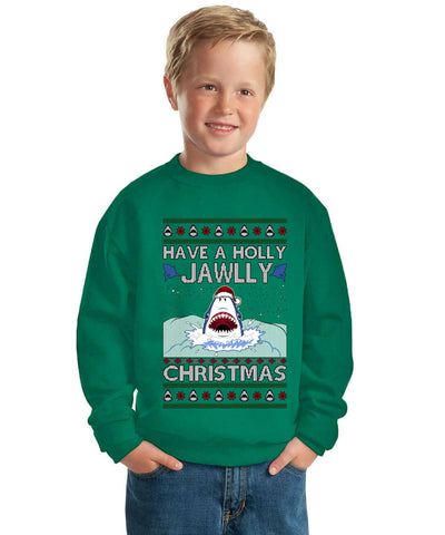 Have a Holly Jawlly Christmas, Cute Shark Ugly Christmas Sweater For Kids | Unisex Boys Girls Crewneck Graphic Sweatshirt