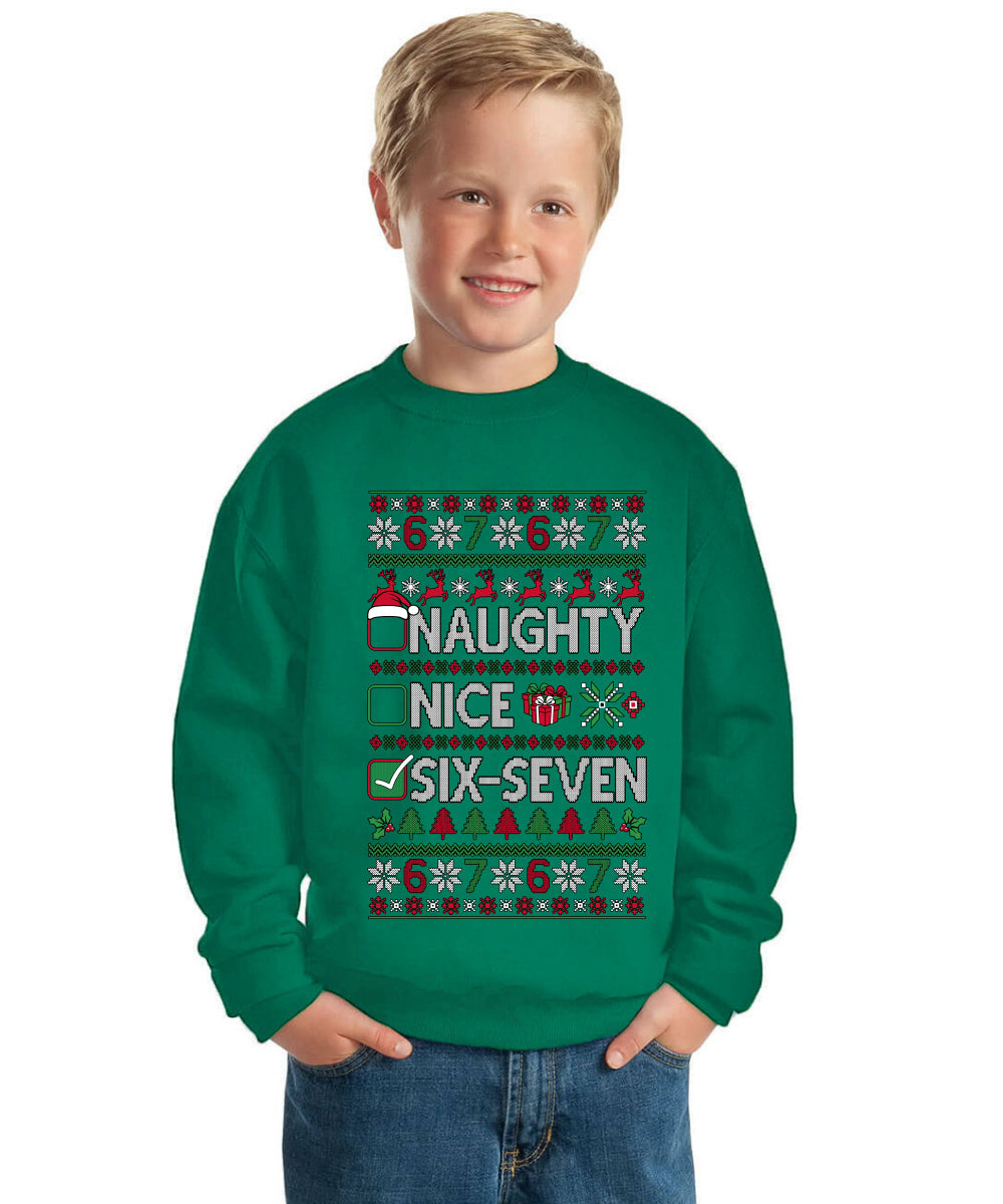 Naughty Nice 6 7 Checklist Ugly Christmas Sweater For Kids | Unisex Boys Girls Crewneck Graphic Sweatshirt