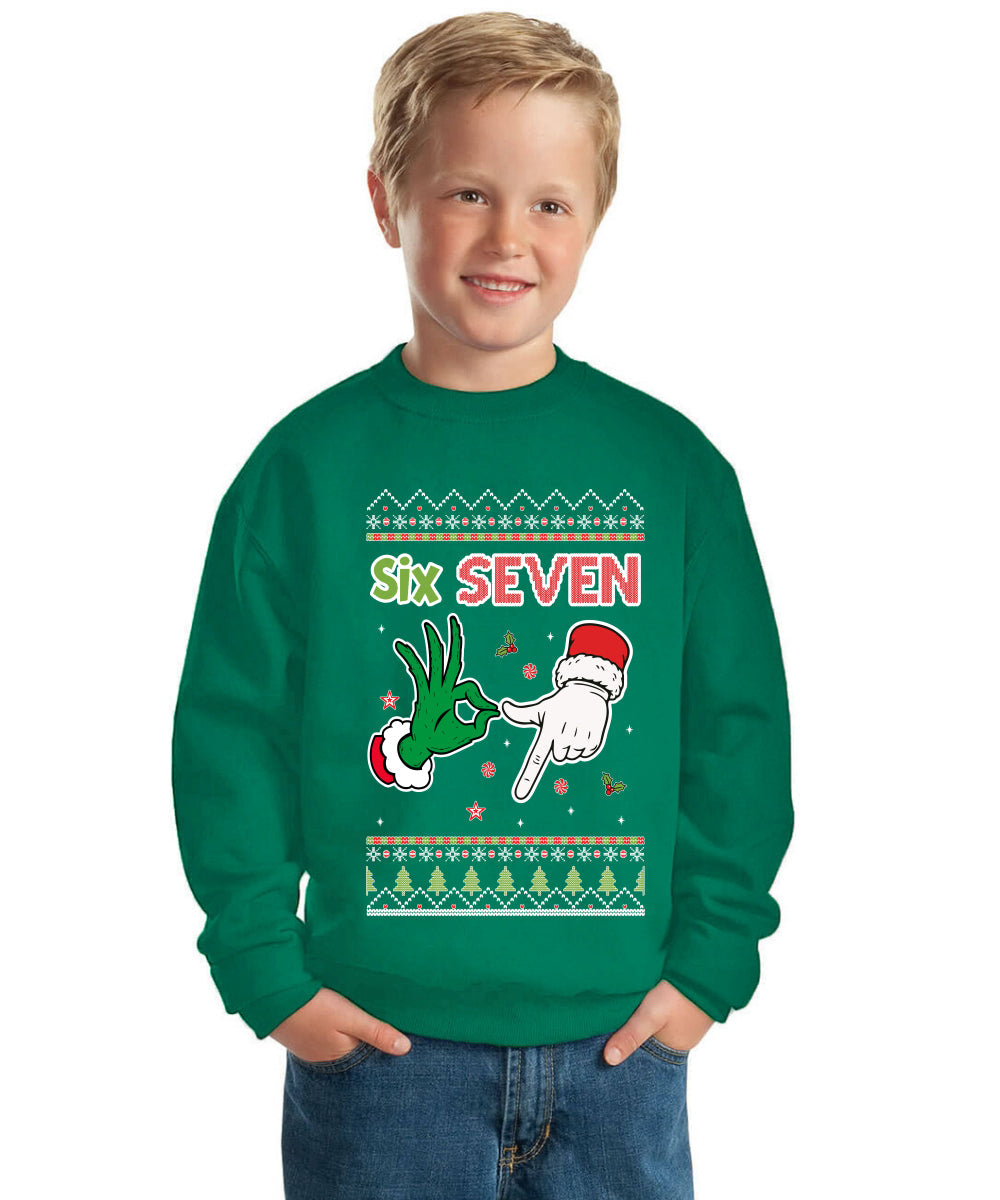 6 7 Christmas Hands Ugly Christmas Sweater For Kids | Unisex Boys Girls Crewneck Graphic Sweatshirt