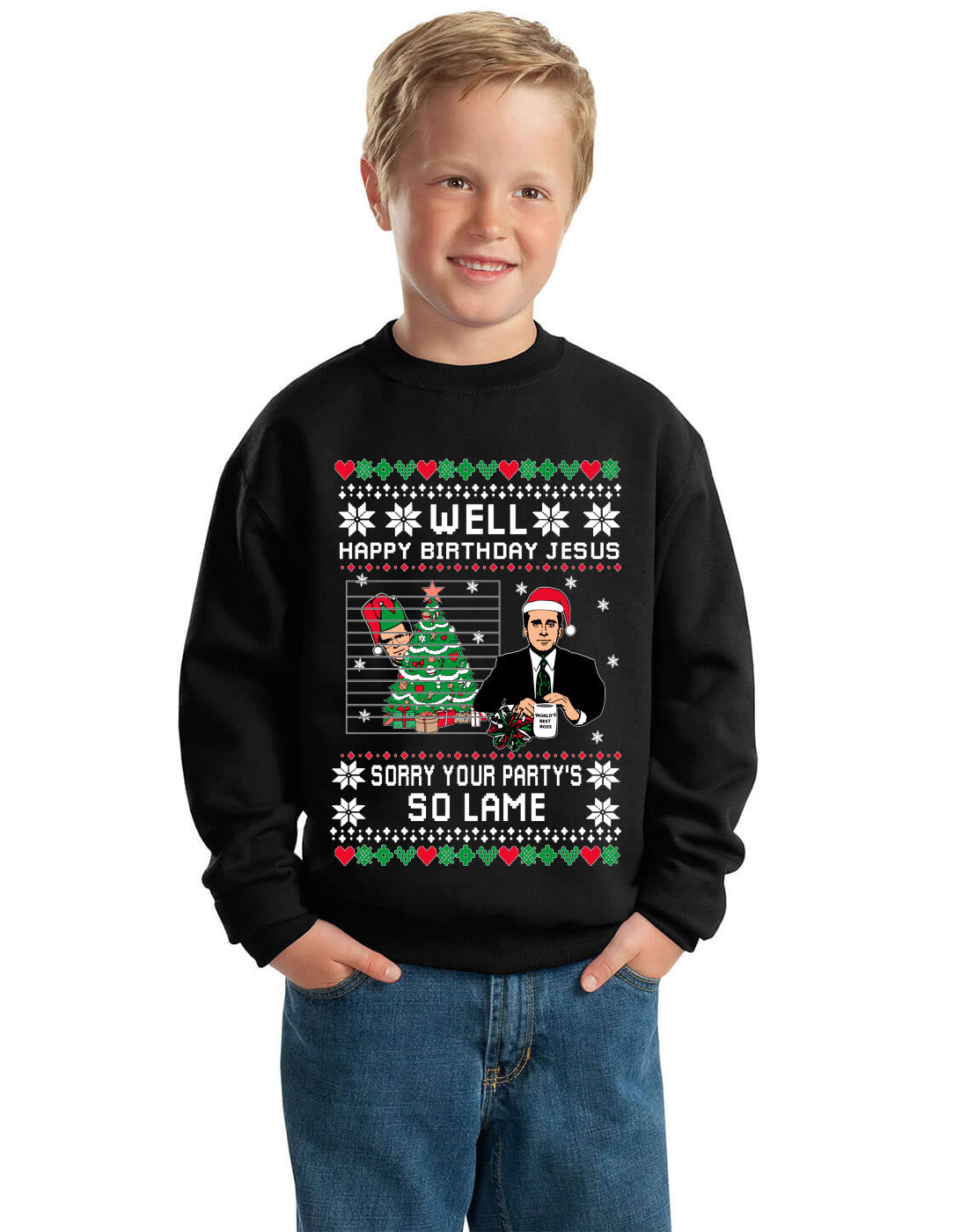 Well Happy Birthday Jesus Funny Quote Office  Ugly Christmas Sweater Unisex Boys Girls Crewneck Graphic Sweatshirt