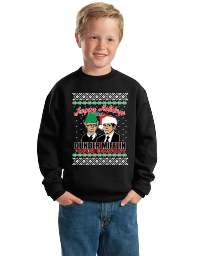 Happy Holidays From Dunder Mifflin Inc, Paper Company Mike and Dwight Ugly Christmas Sweater Unisex Boys Girls Crewneck Graphic Sweatshirt