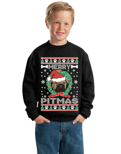 Merry Pitmas Ugly Christmas Sweater Unisex Boys Girls Crewneck Graphic Sweatshirt