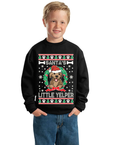 Santa's Little Yelper Ugly Christmas Sweater Unisex Boys Girls Crewneck Graphic Sweatshirt
