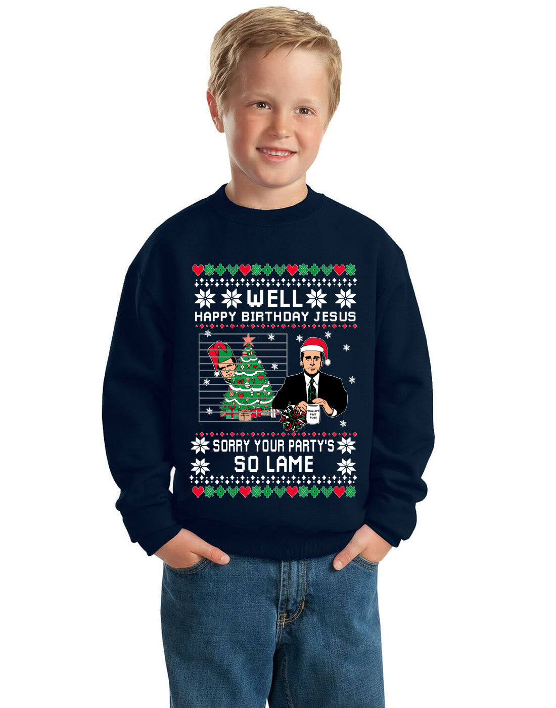 Well Happy Birthday Jesus Funny Quote Office  Ugly Christmas Sweater Unisex Boys Girls Crewneck Graphic Sweatshirt