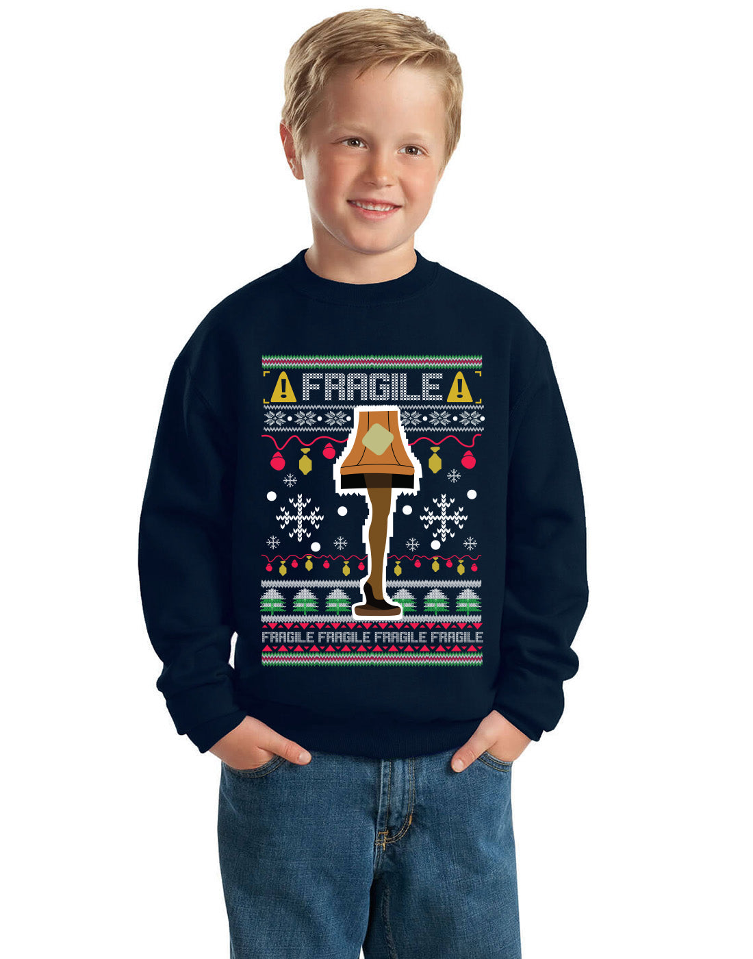 Fragile Leg Lamp Christmas Story Funny Xmas  Ugly Christmas Sweater Unisex Boys Girls Crewneck Graphic Sweatshirt