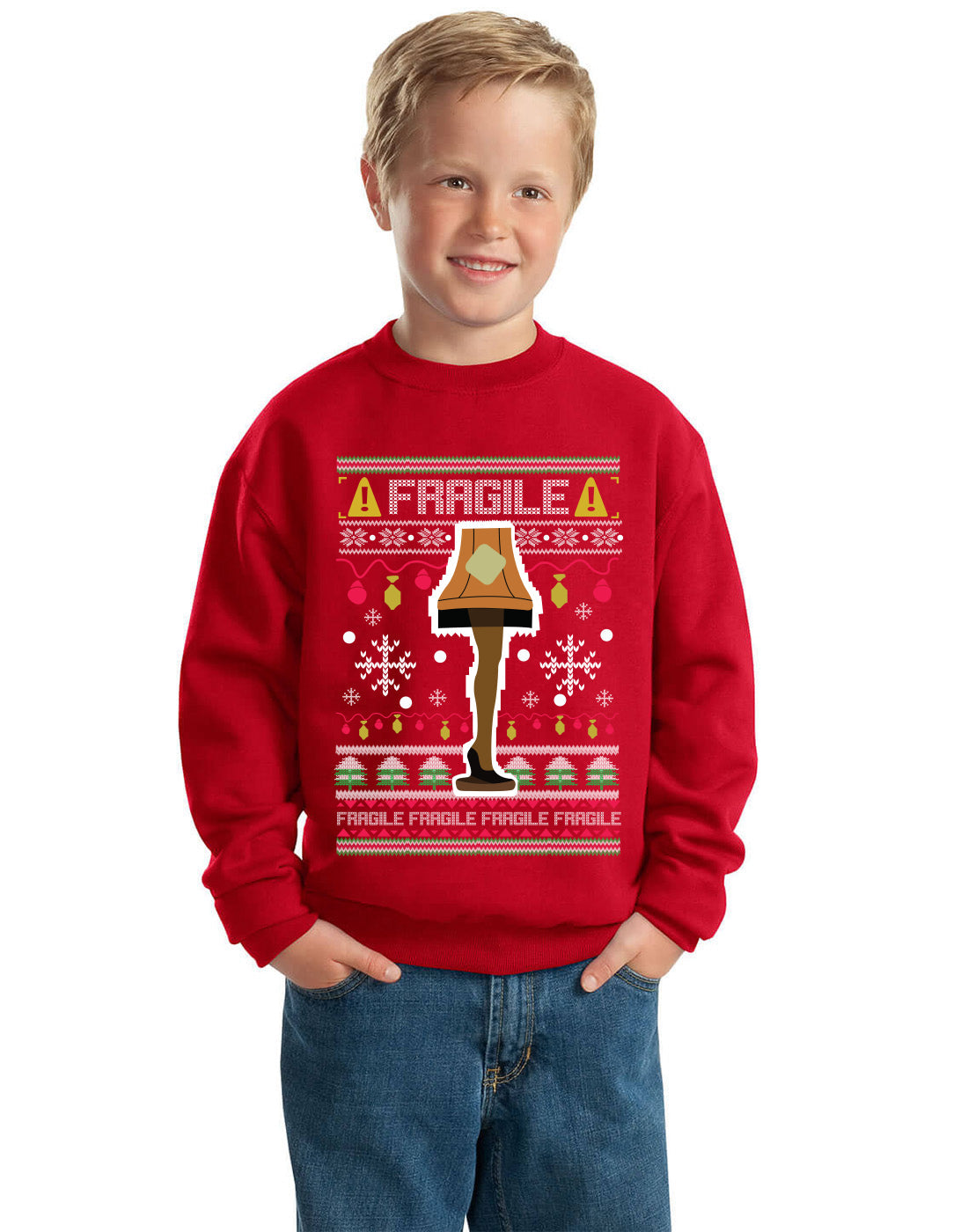Fragile Leg Lamp Christmas Story Funny Xmas  Ugly Christmas Sweater Unisex Boys Girls Crewneck Graphic Sweatshirt
