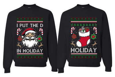 I Put The D In Holiday Sweater Girlfriend Boyfriend Gift His and Hers Matching Ugly Christmas Couple Crewneck Sweatshirt