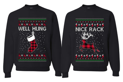 Nice Rack, Well Hung Sweater Girlfriend Boyfriend Gift His and Hers Matching Ugly Christmas Couple Crewneck Sweatshirt