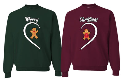 Merry Christmas Cute Gingerbread Cookie Couples Sweatshirt Ugly Christmas Matching Couple Crewneck Sweater Crewneck Sweatshirt