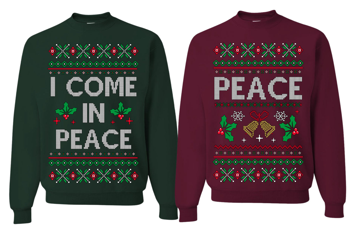 I Come in Peace Funny Matching His and Hers Couples Sweatshirt Ugly Christmas Matching Couple Sweater Crewneck Sweatshirt