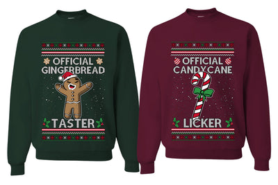 Official Candy Cane Licker Gingerbread Taster Sweater Girlfriend Boyfriend Gift His and Hers Matching Ugly Christmas Couple Crewneck Sweatshirt